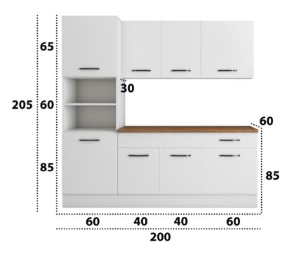 Bucatarie Sofia 200 cm, alb, blat termic nuc, corp cuptor incorporabil - imagine 6
