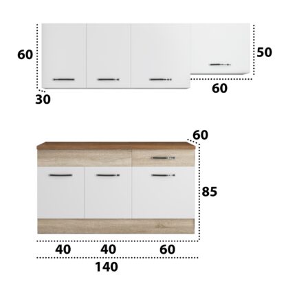 Bucatarie Sofia 200 cm, alb / sonoma, blat termic nuc, corp hota - imagine 5