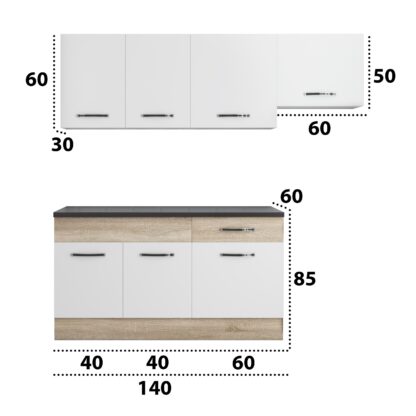 Bucatarie Sofia 200 cm, alb / sonoma, blat termic wenge, corp hota - imagine 5