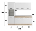 Bucatarie Sofia 200 cm, alb / sonoma, blat termic alb, corp cuptor incorporabil - imagine 6