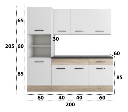 Bucatarie Sofia 200 cm, alb / sonoma, blat termic wenge, corp cuptor incorporabil - imagine 6