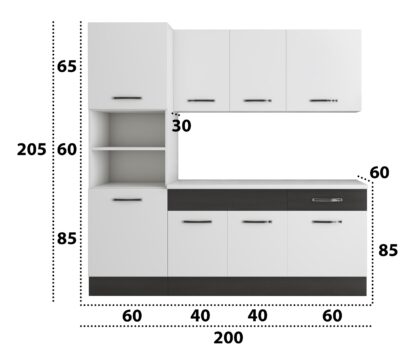 Bucatarie Sofia 200 cm, alb / wenge, blat termic alb, corp cuptor incorporabil - imagine 6