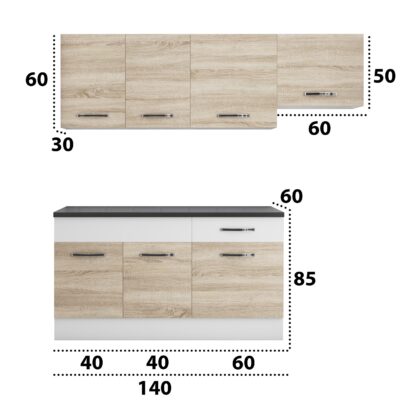 Bucatarie Sofia 200 cm, sonoma / alb, blat termic wenge, corp hota - imagine 5