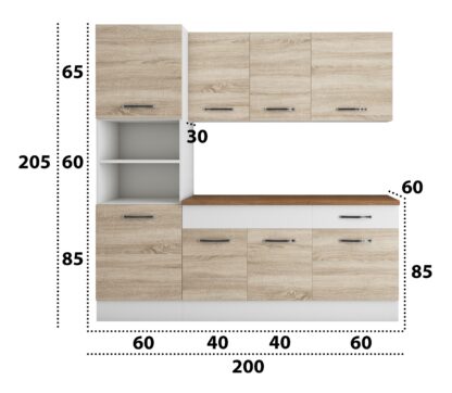 Bucatarie Sofia 200 cm, sonoma / alb, blat termic nuc, corp cuptor incorporabil - imagine 6