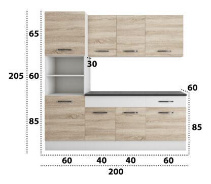 Bucatarie Sofia 200 cm, sonoma / alb, blat termic wenge, corp cuptor incorporabil - imagine 6