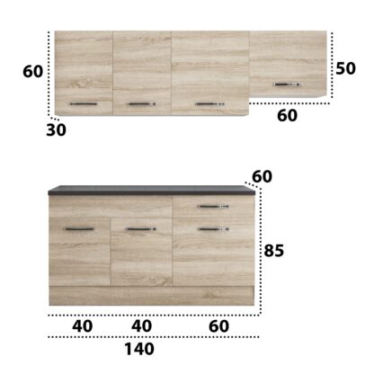 Bucatarie Sofia 200 cm, sonoma, blat termic wenge, corp hota - imagine 5