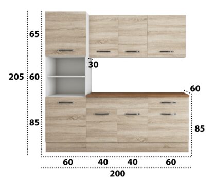 Bucatarie Sofia 200 cm, sonoma, blat termic nuc, corp cuptor incorporabil - imagine 6