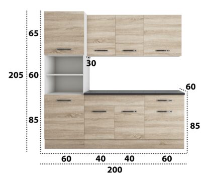 Bucatarie Sofia 200 cm, sonoma, blat termic wenge, corp cuptor incorporabil - imagine 6