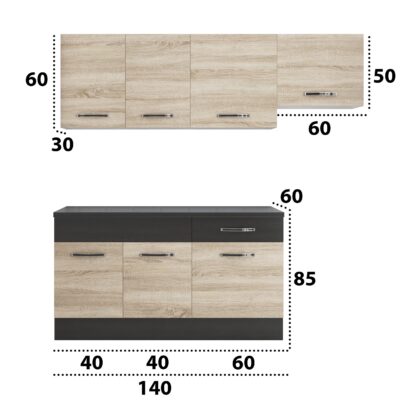 Bucatarie Sofia 200 cm, sonoma / wenge, blat termic wenge, corp hota - imagine 5