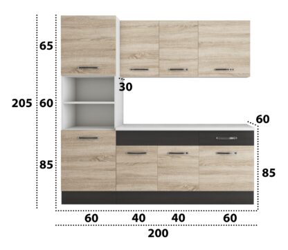 Bucatarie Sofia 200 cm, sonoma / wenge, blat termic alb, corp cuptor incorporabil - imagine 6