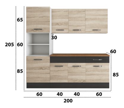 Bucatarie Sofia 200 cm, sonoma / wenge, blat termic nuc, corp cuptor incorporabil - imagine 6