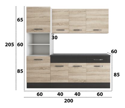 Bucatarie Sofia 200 cm, sonoma / wenge, blat termic wenge, corp cuptor incorporabil - imagine 6