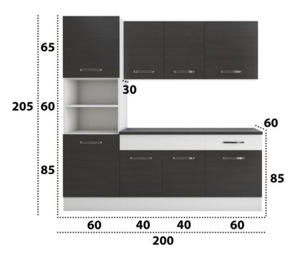 Bucatarie Sofia 200 cm, wenge / alb, blat termic wenge, corp cuptor incorporabil - imagine 6