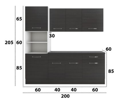 Bucatarie Sofia 200 cm, wenge, blat termic wenge, corp cuptor incorporabil - imagine 6