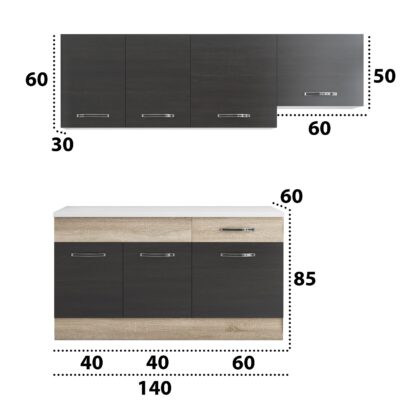 Bucatarie Sofia 200 cm, wenge / sonoma, blat termic alb, corp hota - imagine 5