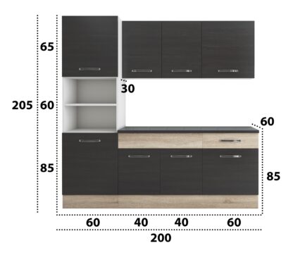 Bucatarie Sofia 200 cm, wenge / sonoma, blat termic wenge, corp cuptor incorporabil - imagine 6