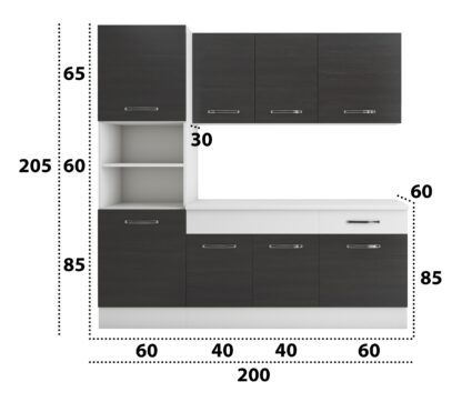Bucatarie Sofia 200 cm, wenge / alb, blat termic alb, corp cuptor incorporabil - imagine 6