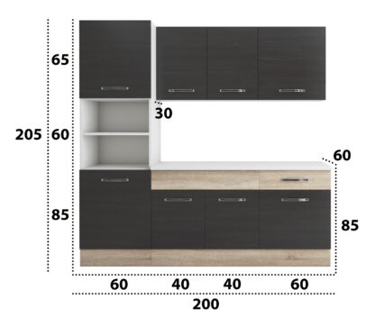 Bucatarie Sofia 200 cm, wenge / sonoma, blat termic alb, corp cuptor incorporabil - imagine 6