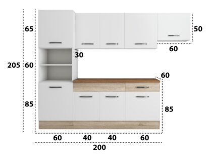Bucatarie Sofia 260 cm, alb / sonoma, blat termic wenge, corp cuptor incorporabil - imagine 5