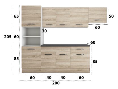 Bucatarie Sofia 260 cm, sonoma, blat termic wenge, corp cuptor incorporabil - imagine 5