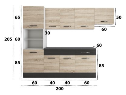 Bucatarie Sofia 260 cm, sonoma / wenge, blat termic wenge, corp cuptor incorporabil - imagine 5