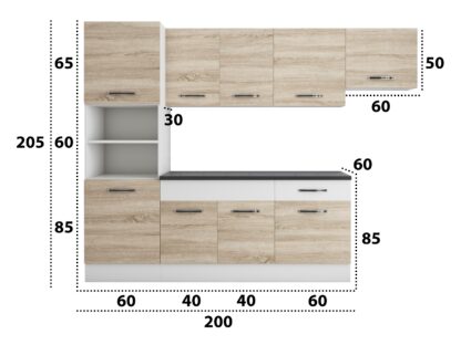 Bucatarie Sofia 260 cm, sonoma / alb, blat termic wenge, corp cuptor incorporabil - imagine 5