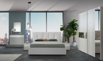 Dormitor Deborah, Bej,Dulap 250 cm, Pat 160x200 cm, 2 noptiere, comoda