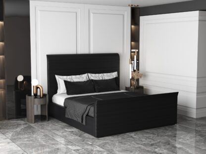 Pat tapitat Sara cu somiera si saltea, 157x205 cm, negru, piele ecologica