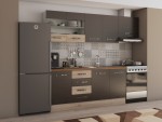 Bucatarie Alfa cu vitrina si blat termic nuc, wenge / sonoma, 240x210x60 cm