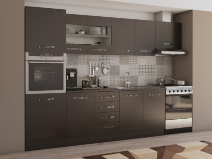Bucatarie Alfa 300 cm, wenge, blat termic wenge, corp inalt cuptor si corp hota