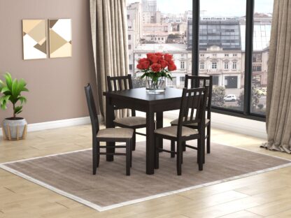 Set masa fixa 80 cm cu 4 scaune tapitate, MB-13 Max9 si S-38 Boss4 W2, Wenge, lemn masiv de fag, stofa