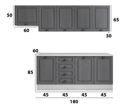 Bucatarie Maya 240 cm, gri uni structo, blat Kastamonu Mersin 28 mm, fronturi MDF, corp hota - imagine 2