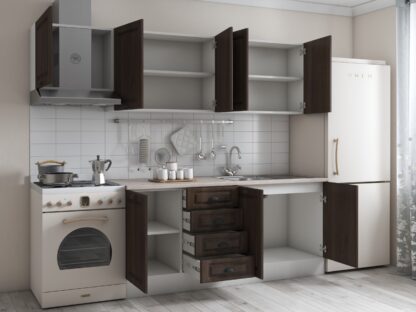 Bucatarie Maya 240 cm, nuc columbia, blat Kastamonu Travertin 28 mm, fronturi MDF, corp hota - imagine 4