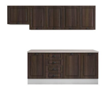 Bucatarie Maya 240 cm, nuc columbia, blat Kastamonu Travertin 28 mm, fronturi MDF, corp hota - imagine 6