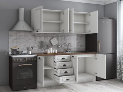 Bucatarie Maya 180 cm, alb titan uni structo, blat stejar Endgrain Cognac 28 mm, fronturi MDF - imagine 4