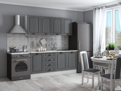 Bucatarie Maya 180 cm, gri uni structo, blat Kastamonu Mersin 28 mm, fronturi MDF