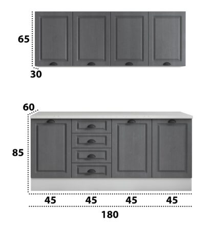 Bucatarie Maya 180 cm, gri uni structo, blat Kastamonu Mersin 28 mm, fronturi MDF - imagine 6
