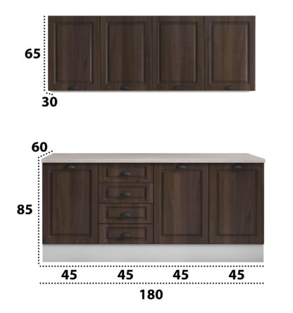 Bucatarie Maya 180 cm, nuc columbia, blat Kastamonu Travertin 28 mm, fronturi MDF - imagine 2
