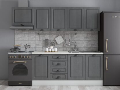 Bucatarie Maya 240 cm, gri uni structo, blat Kastamonu Mersin 28 mm, fronturi MDF, corp hota - imagine 3