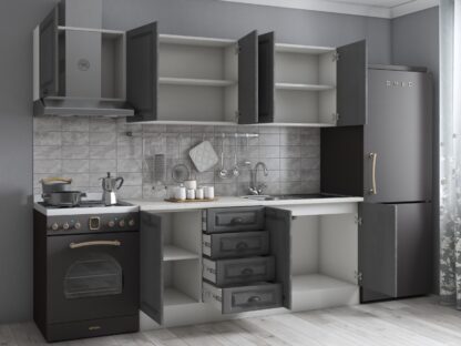 Bucatarie Maya 240 cm, gri uni structo, blat Kastamonu Mersin 28 mm, fronturi MDF, corp hota - imagine 4