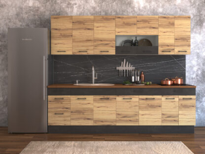 Bucatarie Greta 260 cm, Stejar/Antracit, blat nuc