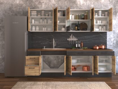 Bucatarie Greta 260 cm, Stejar/Antracit, blat nuc - imagine 6