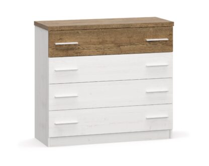 Set Dormitor Markos, Alb/Stejar inchis, Dulap 200 cm, Pat 160×200 cm, 2 noptiere, comoda - imagine 5