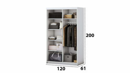 Set Dormitor Beta, alb, dulap 120 cm, pat 140x200 cm, 2 noptiere, comoda - imagine 4