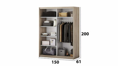 Set Dormitor Beta, sonoma / alb, dulap 150 cm, pat 140×200 cm, 2 noptiere, comoda - imagine 5