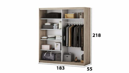 Set Dormitor Beta, sonoma / alb, dulap 183 cm, pat 140×200 cm, 2 noptiere, comoda - imagine 4