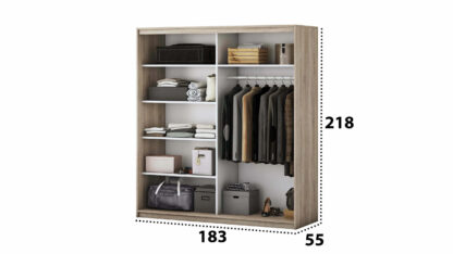 Set Dormitor Beta, Sonoma / Alb, Dulap 183 cm, Pat 160x200 cm, 2 noptiere, comoda - imagine 5