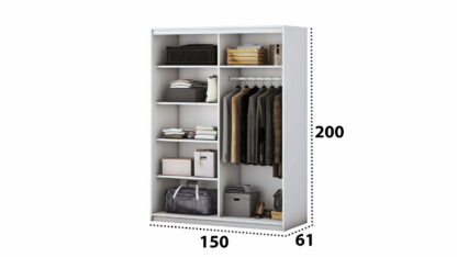 Set Dormitor Beta, alb, Dulap 150 cm, Pat 140×200 cm, 2 noptiere, comoda - imagine 5