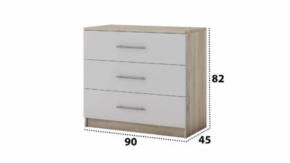 Set Dormitor Beta, Sonoma / Alb, Dulap 183 cm, Pat 160x200 cm, 2 noptiere, comoda - imagine 7