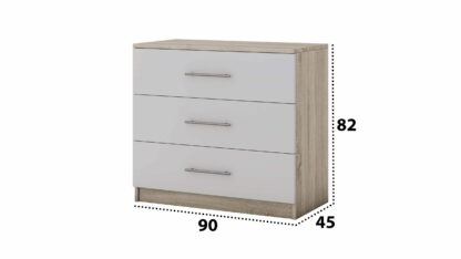 Set Dormitor Beta, sonoma / alb, dulap 120 cm, pat 140x200 cm, 2 noptiere, comoda - imagine 9